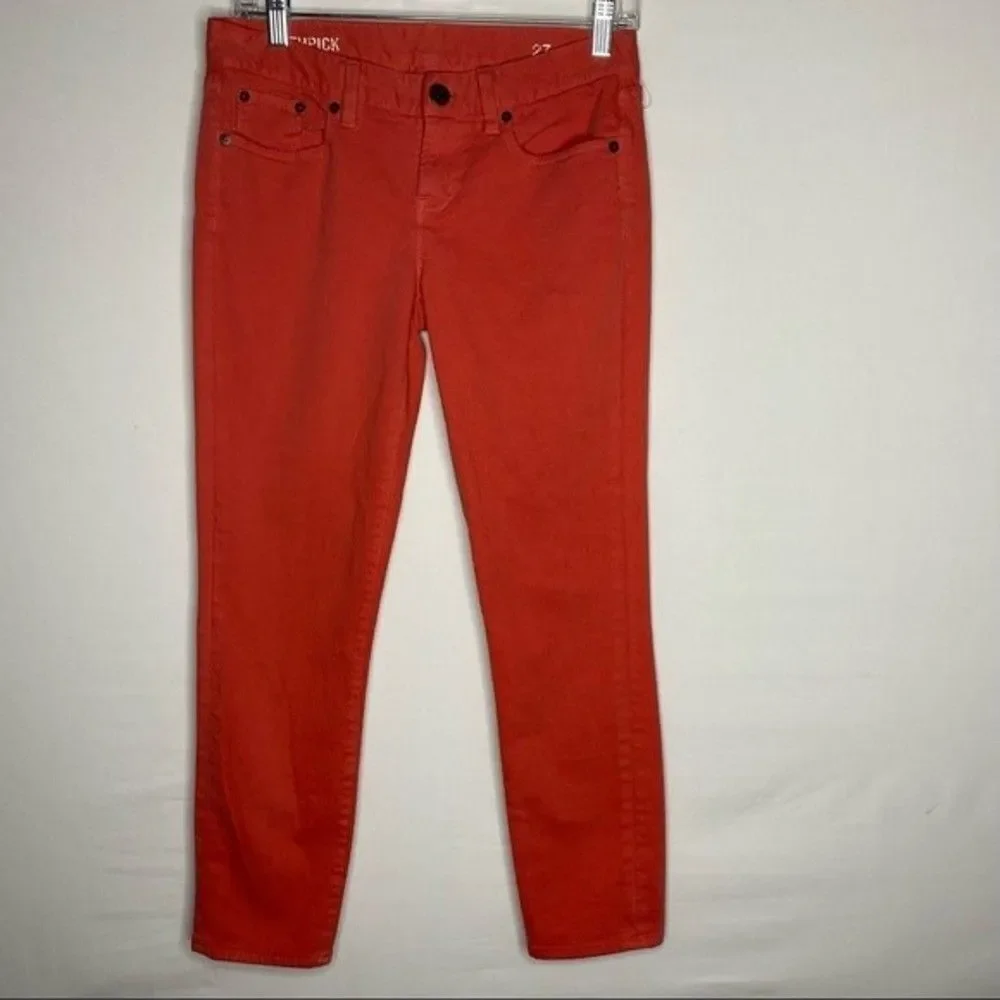 J Crew Pink Orange Denim Toothpick Ankle Skinny Jeans 27
